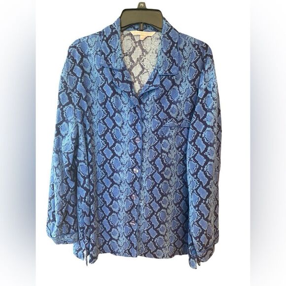 Victoria Secret Sz L Blue Snakeprint Flannel 2Piece Top Bottom Pajamas - Picture 2 of 11